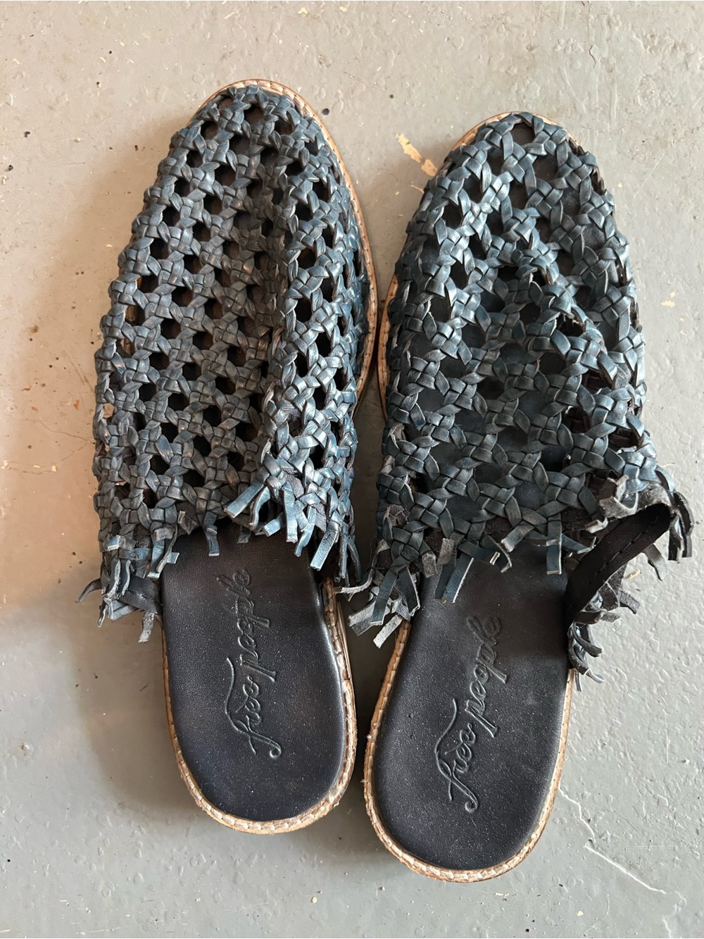 Free people Woven Leather Slip-On Mules - blue